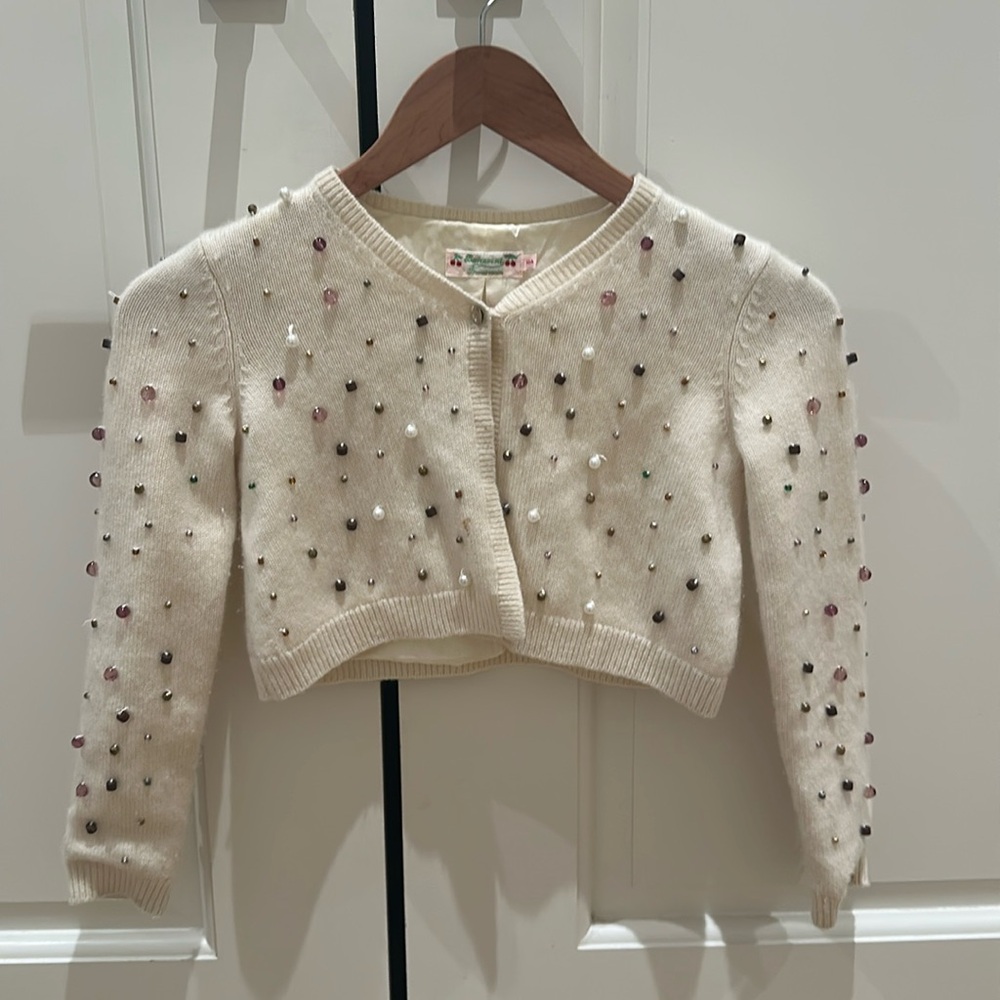 Bonpoint cashmere cropped girls beaded cardigan